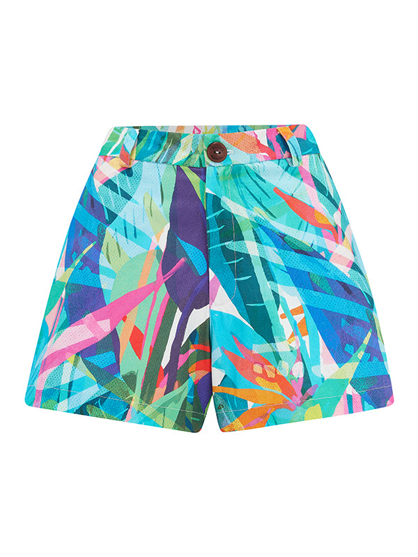 Lina City Shorts in Bird of Paradise Printed Organic Cotton front view