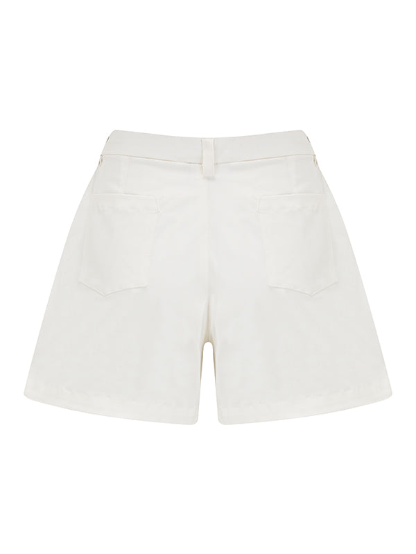 Lina City Shorts in Off-White Organic Cotton Stretch Satin back view