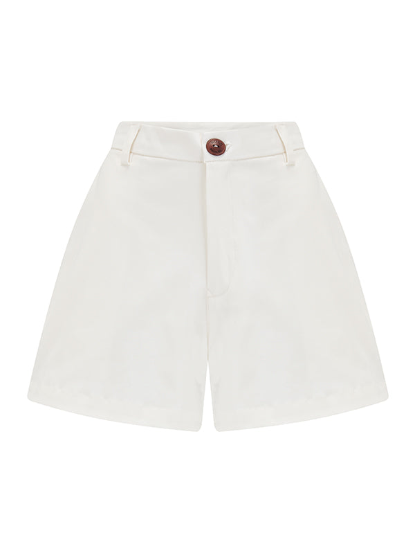 Lina City Shorts in Off-White Organic Cotton Stretch Satin front view