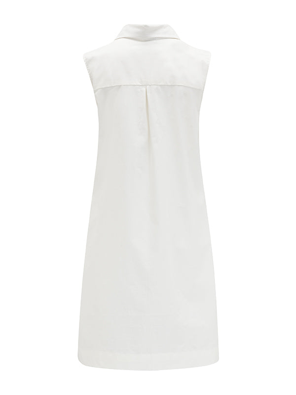 Natasha Sleeveless Shirt Dress in White Organic Cotton Poplin back view