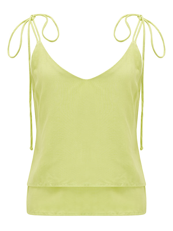 Olivia Layered Top in Lime Organic Bamboo front view